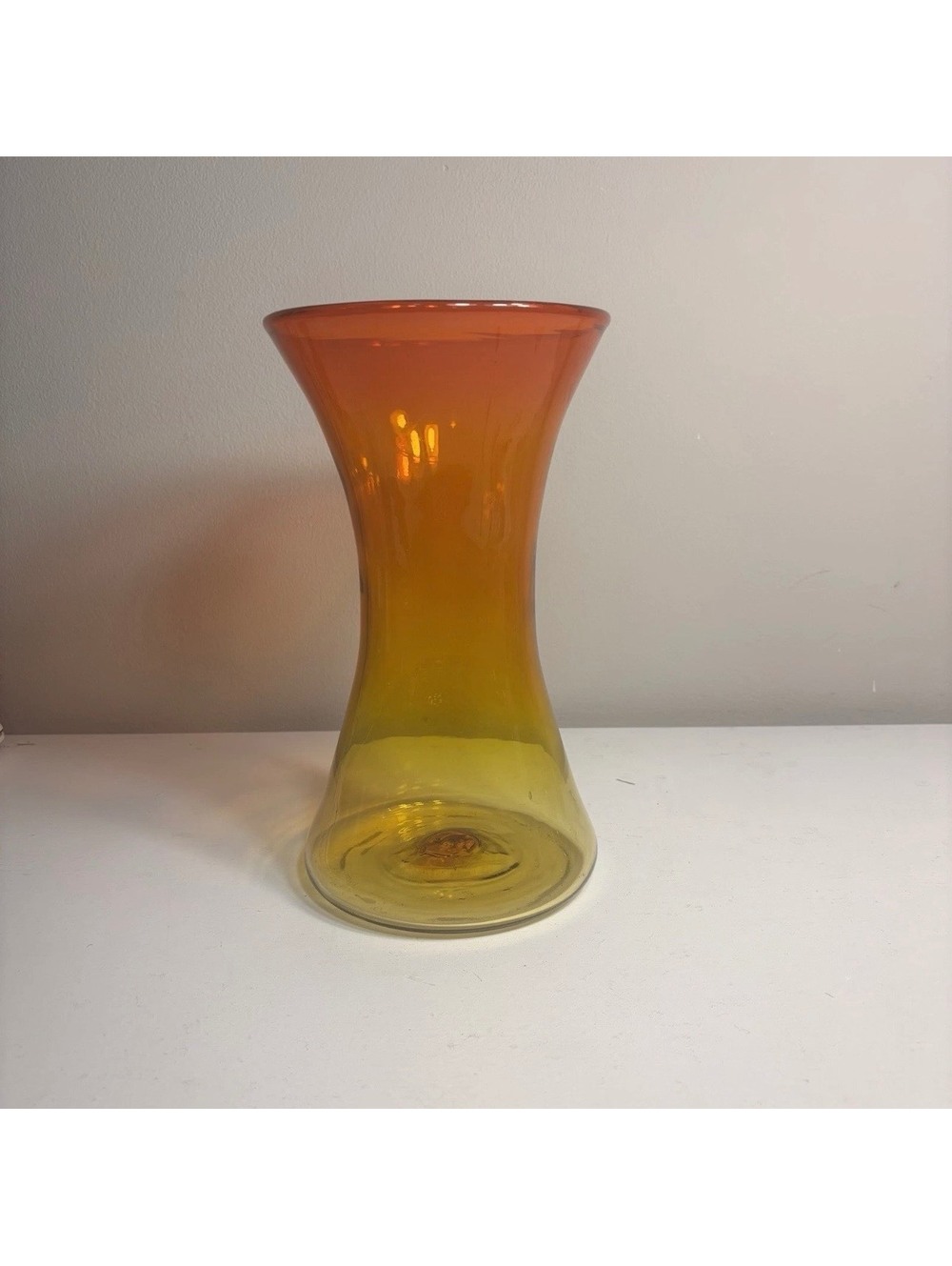 Vintage Blenko Glass Tangerine Vase 5519 Hourglass Shape 11 1/2 inches tall